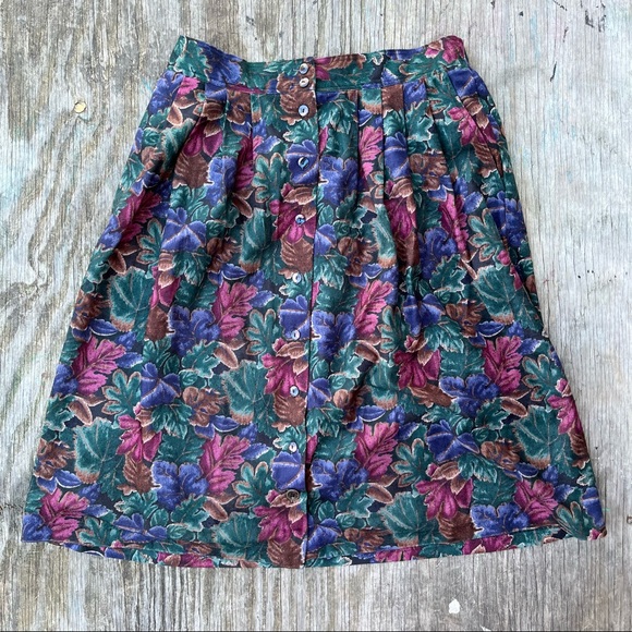 Vintage 80s Wentworth Gallery Leaf Pattern Skirt - Picture 1 of 1